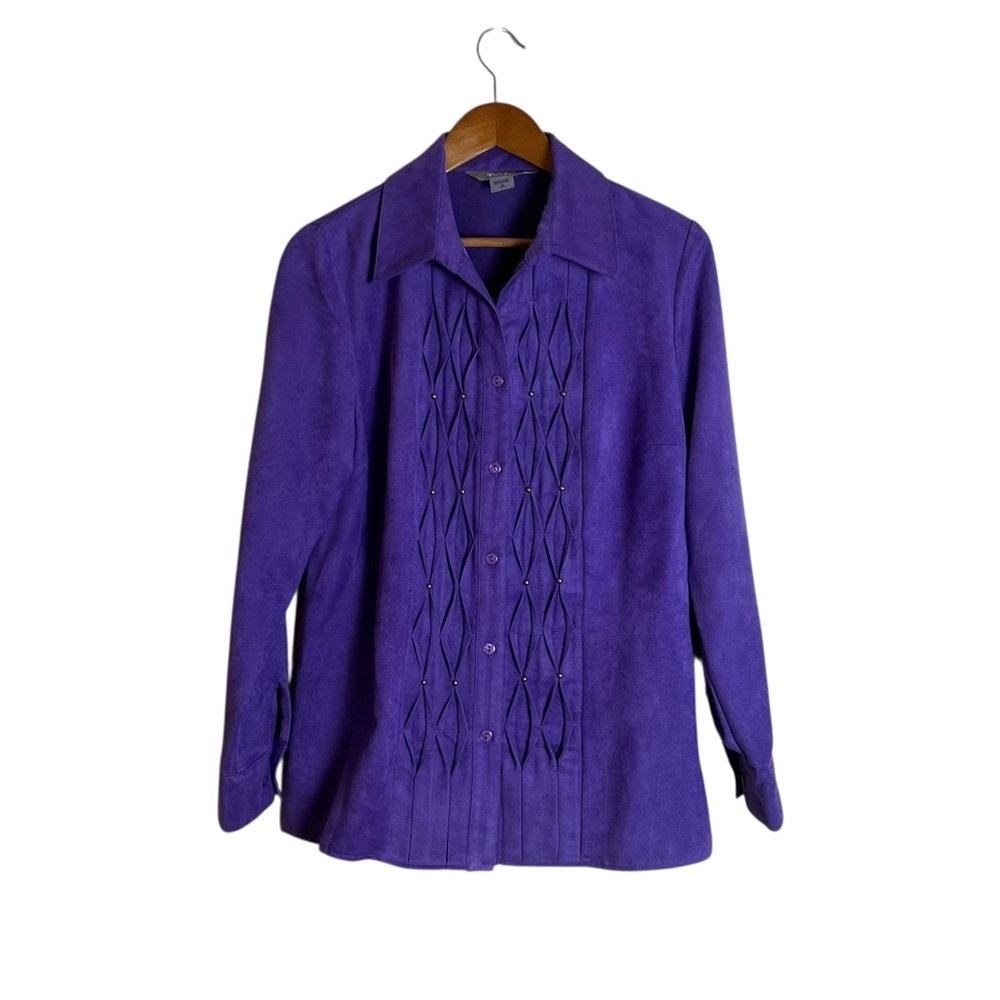 Tan Jay purple‎ suede like material button down shirt